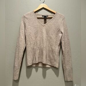 Avellini‎ 100% Cashmere Beige V-Neck Long Sleeve Sweater Size Small